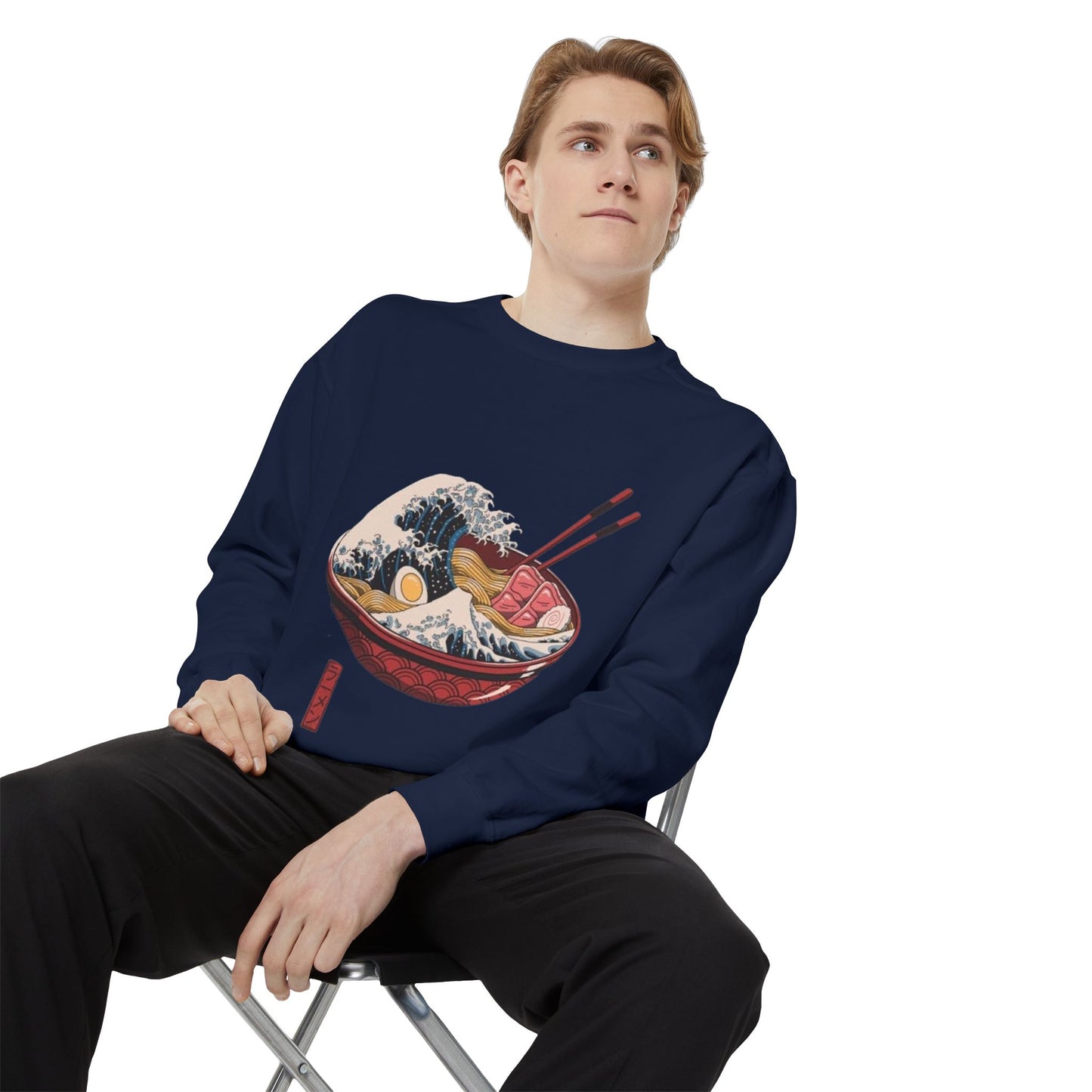 Cozy Garment-Dyed Sweatshirt with Ramen Design, Perfect for Food Lovers, Warm Casual Wear, Gifts for Him/Her, Unique Fashion Statement