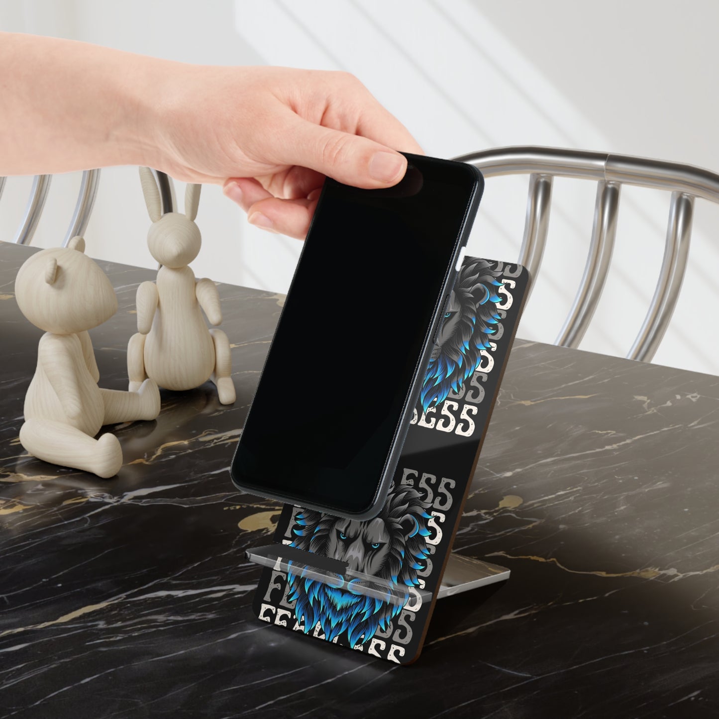 Fearless Lion Mobile Display Stand, Phone Holder, Desk Organizer, Gift for Him, Office Decor, Tech Accessories