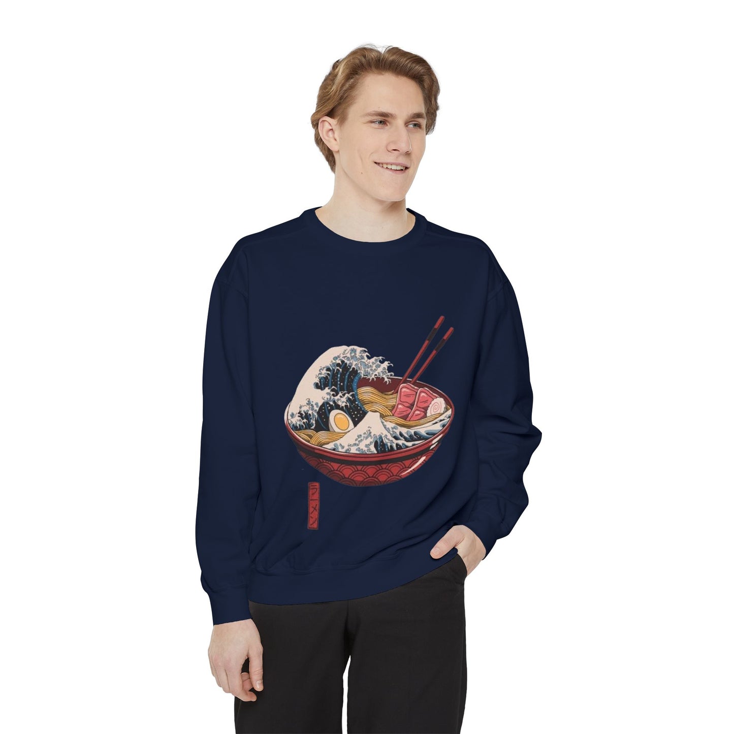 Cozy Garment-Dyed Sweatshirt with Ramen Design, Perfect for Food Lovers, Warm Casual Wear, Gifts for Him/Her, Unique Fashion Statement