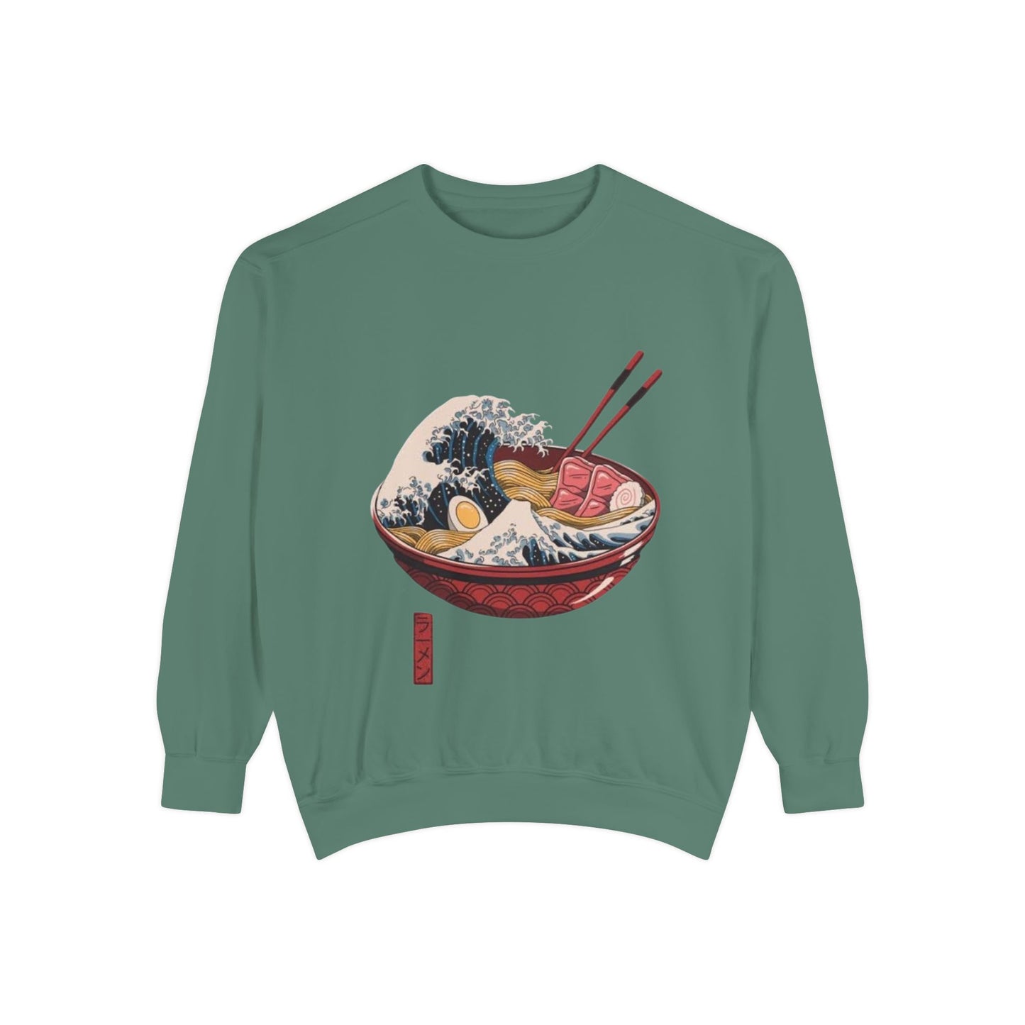 Cozy Garment-Dyed Sweatshirt with Ramen Design, Perfect for Food Lovers, Warm Casual Wear, Gifts for Him/Her, Unique Fashion Statement
