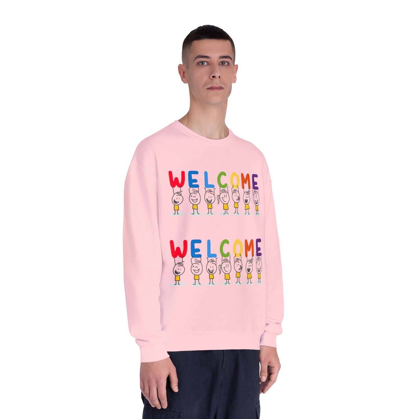 Welcome Crewneck Sweatshirt, Cozy Unisex Sweatshirt, Gifts for Home, Casual Wear, Birthday Gift, Inclusive Apparel
