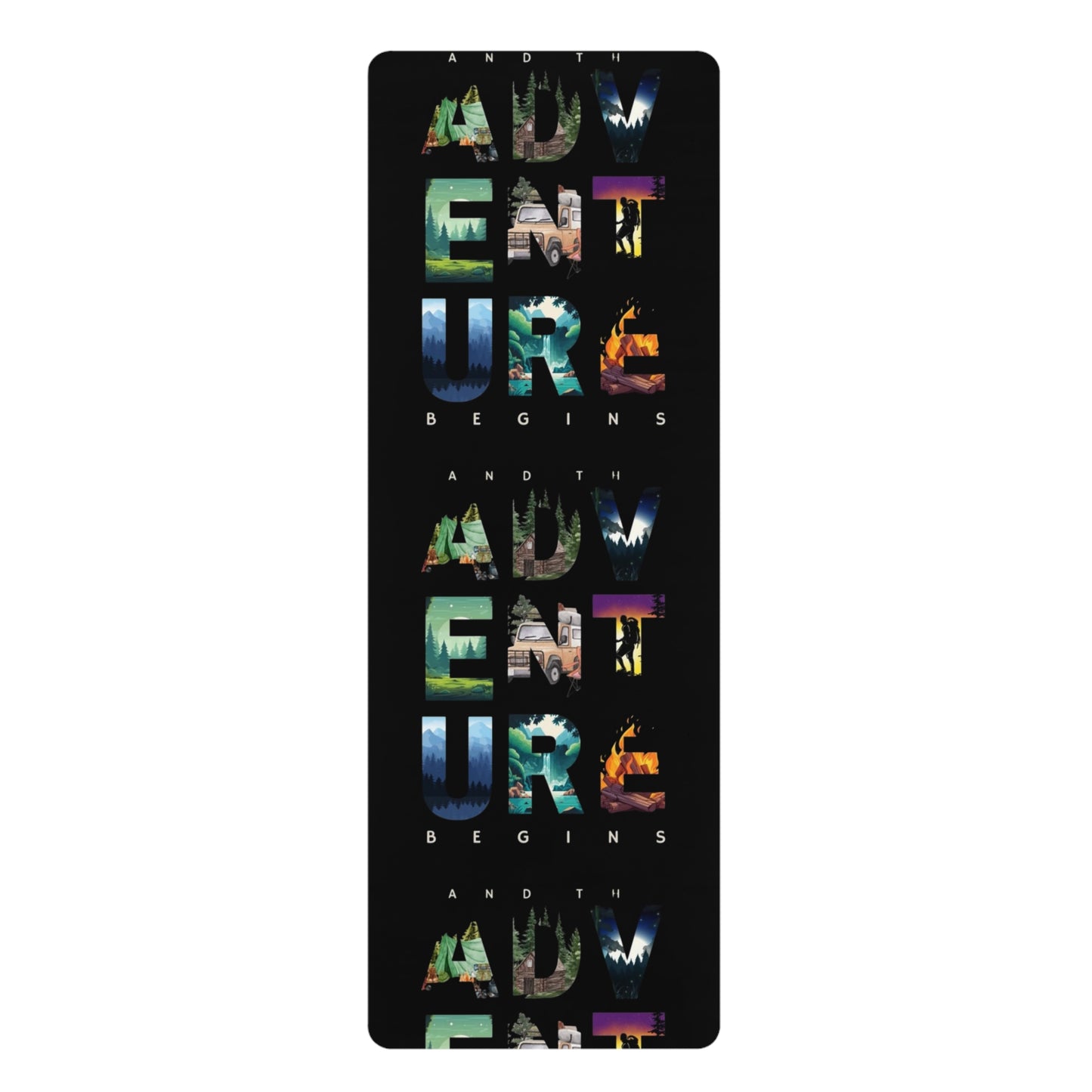Adventure Awaits Rubber Yoga Mat | Eco-Friendly Exercise Gear, Fitness Mat, Workout Accessory, Yoga Gifts, Adventure Themed Decor