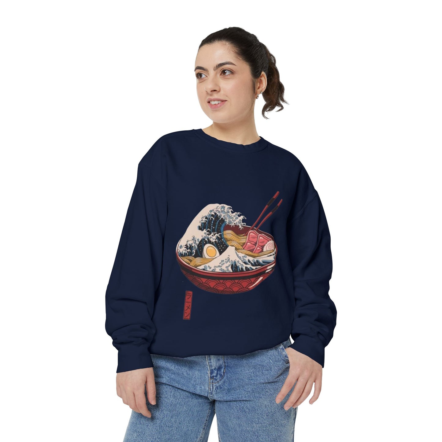 Cozy Garment-Dyed Sweatshirt with Ramen Design, Perfect for Food Lovers, Warm Casual Wear, Gifts for Him/Her, Unique Fashion Statement