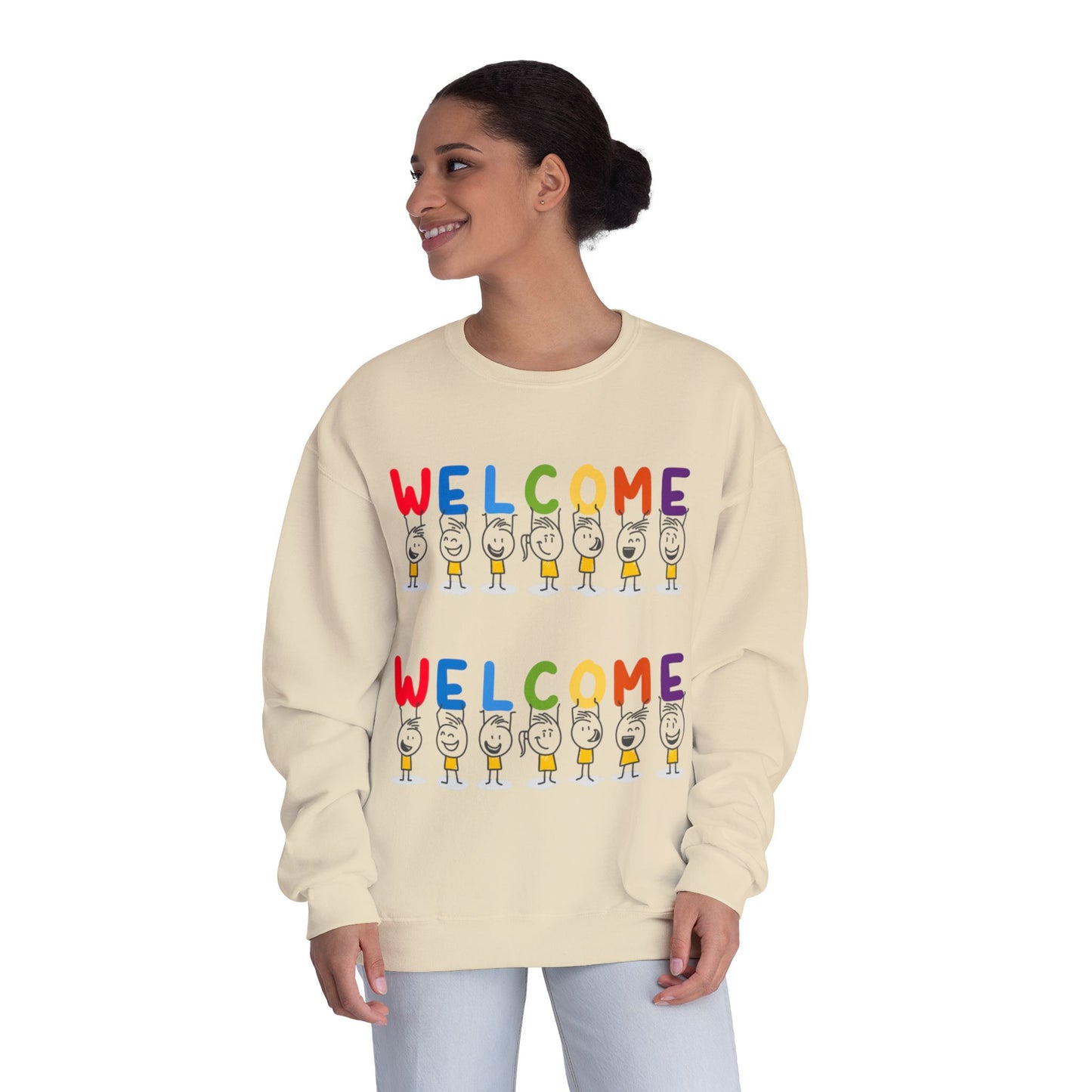 Welcome Crewneck Sweatshirt, Cozy Unisex Sweatshirt, Gifts for Home, Casual Wear, Birthday Gift, Inclusive Apparel