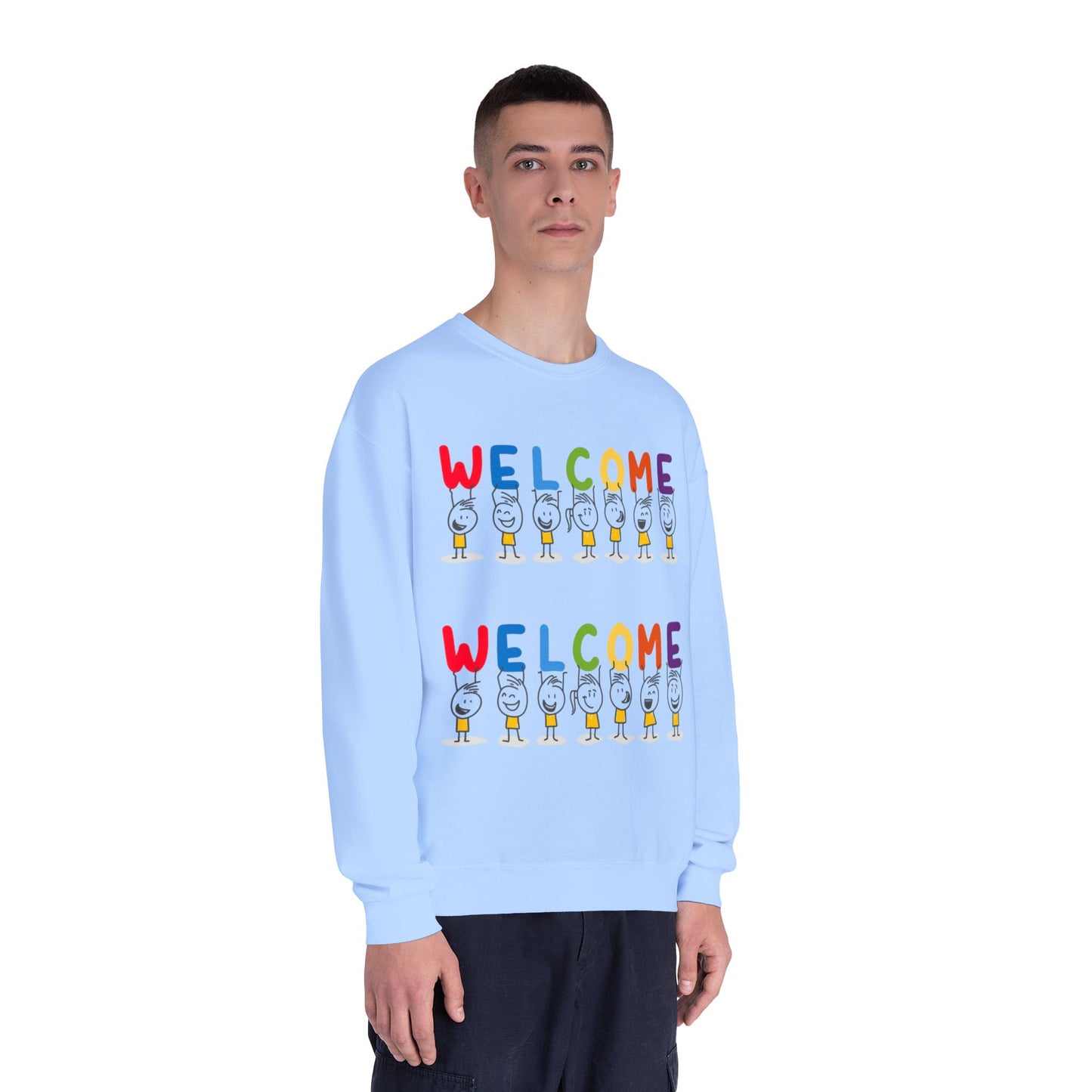 Welcome Crewneck Sweatshirt, Cozy Unisex Sweatshirt, Gifts for Home, Casual Wear, Birthday Gift, Inclusive Apparel