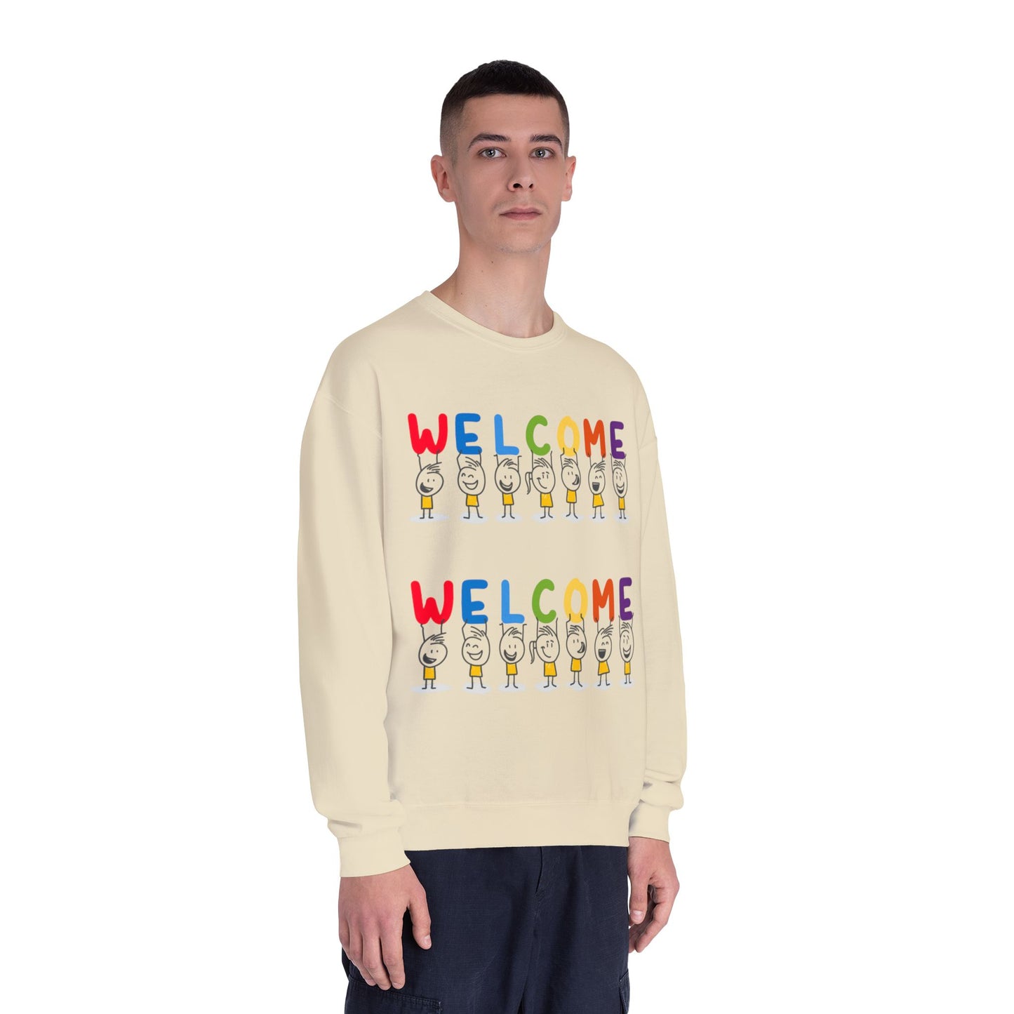 Welcome Crewneck Sweatshirt, Cozy Unisex Sweatshirt, Gifts for Home, Casual Wear, Birthday Gift, Inclusive Apparel