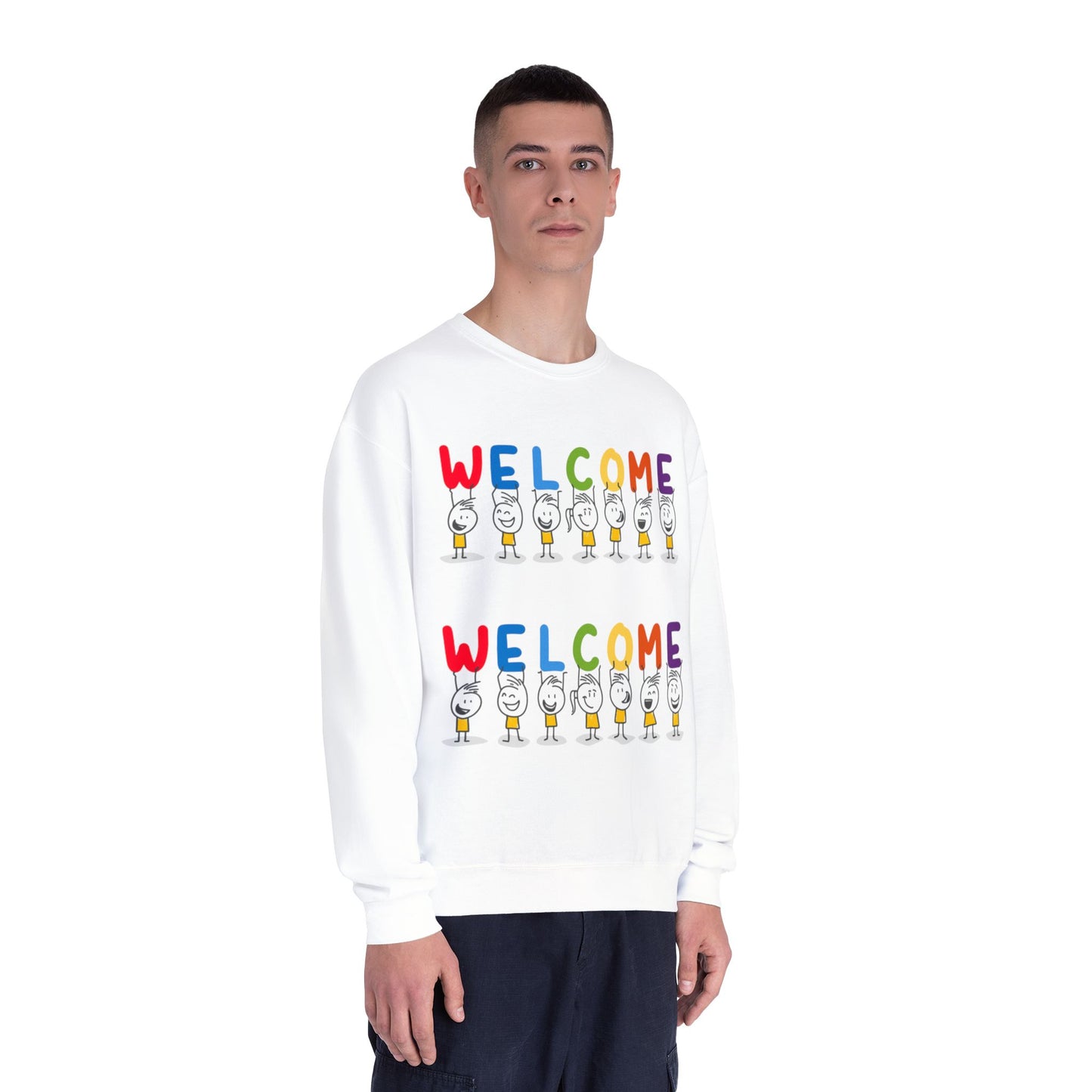 Welcome Crewneck Sweatshirt, Cozy Unisex Sweatshirt, Gifts for Home, Casual Wear, Birthday Gift, Inclusive Apparel