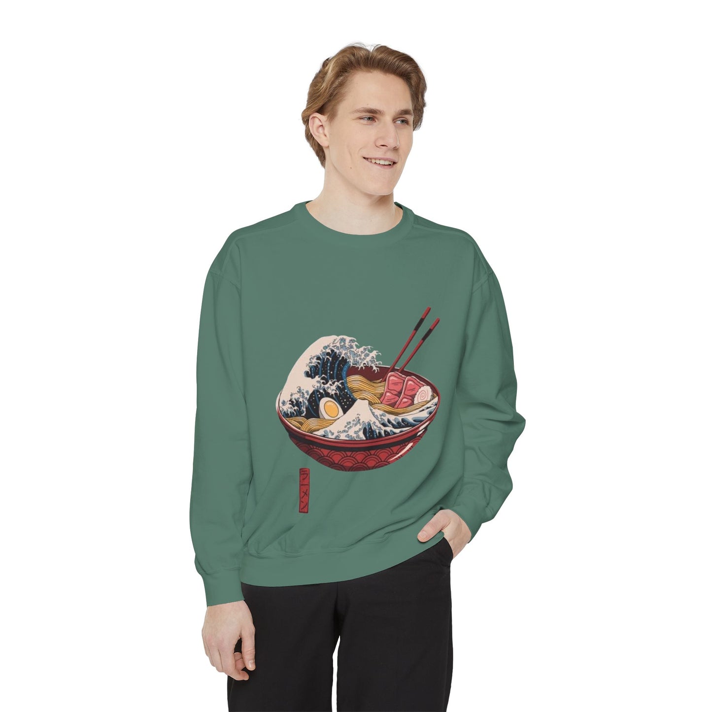 Cozy Garment-Dyed Sweatshirt with Ramen Design, Perfect for Food Lovers, Warm Casual Wear, Gifts for Him/Her, Unique Fashion Statement