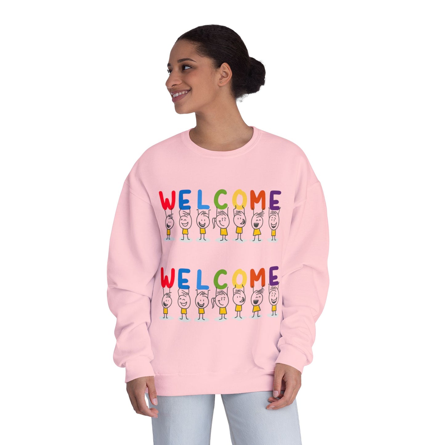 Welcome Crewneck Sweatshirt, Cozy Unisex Sweatshirt, Gifts for Home, Casual Wear, Birthday Gift, Inclusive Apparel