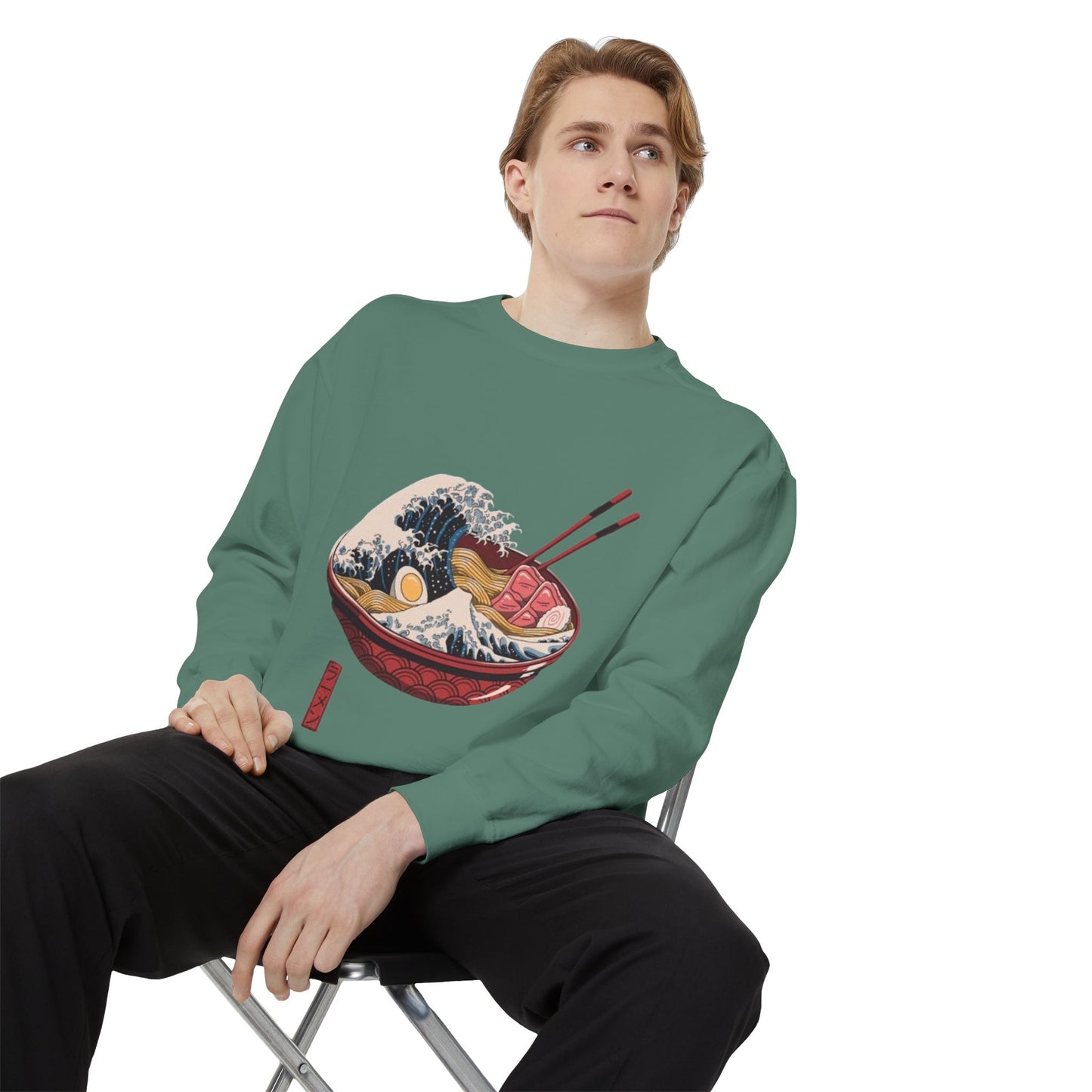 Cozy Garment-Dyed Sweatshirt with Ramen Design, Perfect for Food Lovers, Warm Casual Wear, Gifts for Him/Her, Unique Fashion Statement