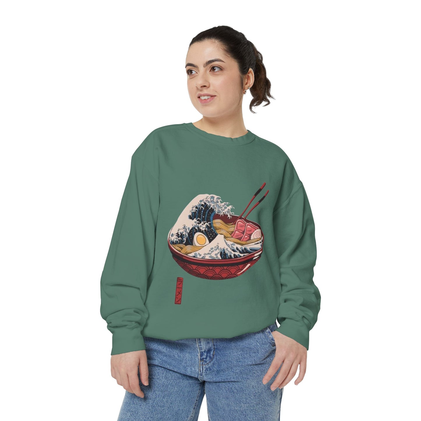 Cozy Garment-Dyed Sweatshirt with Ramen Design, Perfect for Food Lovers, Warm Casual Wear, Gifts for Him/Her, Unique Fashion Statement