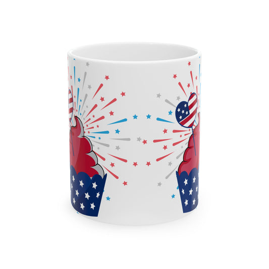Patriotic Ceramic Mug, 4th of July Gift, Independence Day Decor, Coffee Cup for Veterans, Star-Spangled Beverage Holder
