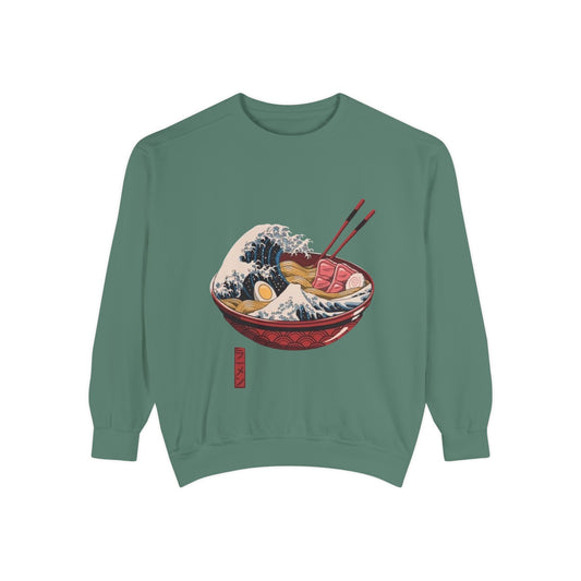Cozy Garment-Dyed Sweatshirt with Ramen Design, Perfect for Food Lovers, Warm Casual Wear, Gifts for Him/Her, Unique Fashion Statement