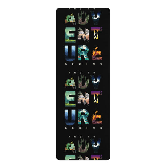 Adventure Awaits Rubber Yoga Mat | Eco-Friendly Exercise Gear, Fitness Mat, Workout Accessory, Yoga Gifts, Adventure Themed Decor