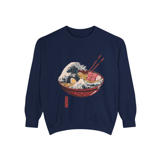 Cozy Garment-Dyed Sweatshirt with Ramen Design, Perfect for Food Lovers, Warm Casual Wear, Gifts for Him/Her, Unique Fashion Statement