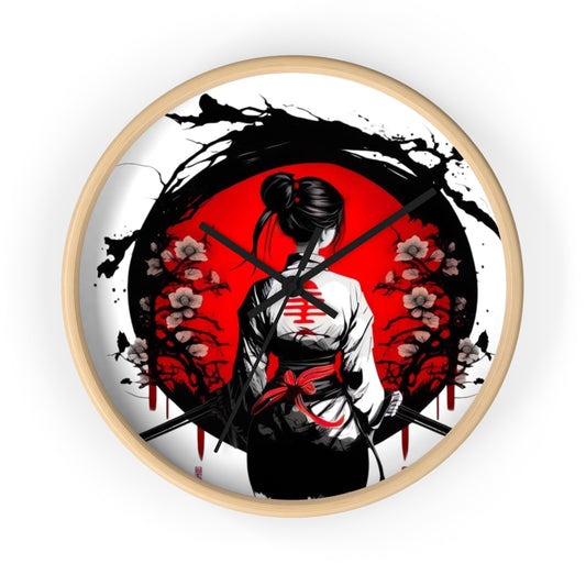 Japanese-Inspired Wall Clock, Zen Home Decor, Asian Art Timepiece, Gift for Her, Unique Wall Art, Samurai Aesthetic