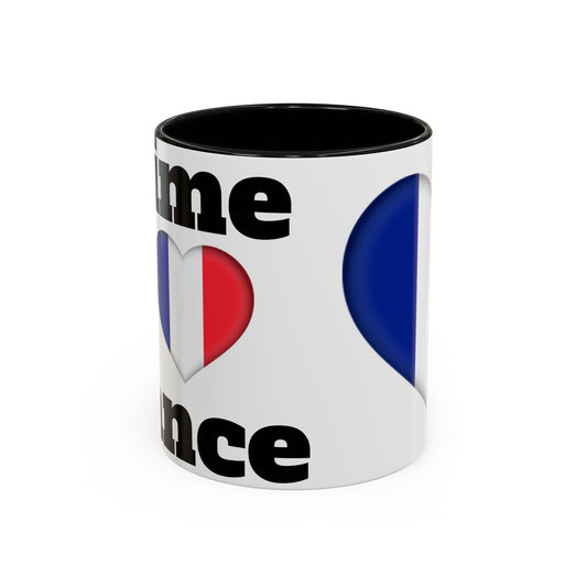 French Love Accent Mug, Coffee Lovers Gift, France Themed Coffee Cup, Travel Souvenir, Heart Design Mug